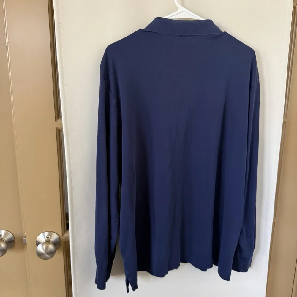 Polo Ralph Lauren Mens XL Navy Blue Long Sleeve Polo Collar Shirt Logo Embroider